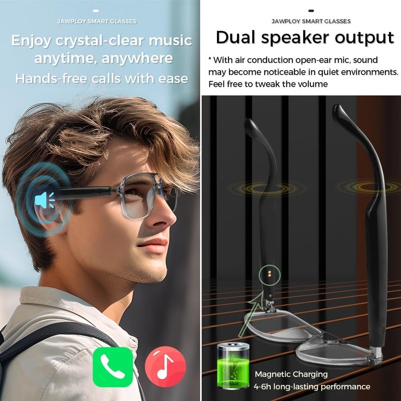 Jawploy Smart Glasses Bluetooth Audio Glasses Sunglasses Blue Light Glasses for Men Women Color-Change UV Protection Dual Mic - Image 4